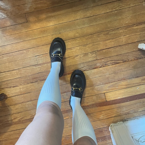 Authentic GUCCI Women's Lug Sole Horsebit Loafers Black Leather Gold hardware - Picture 14 of 14